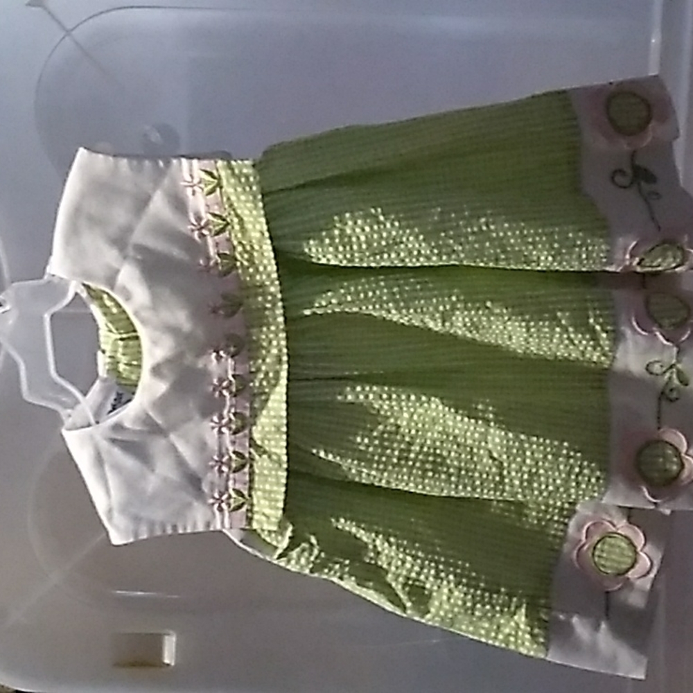 Girls 18 mon Green, Pink & White Samara Dress